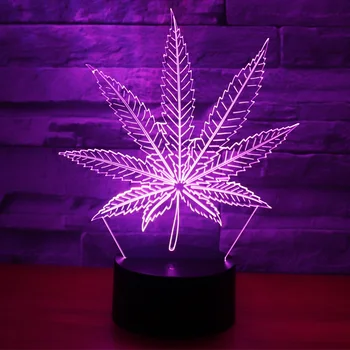 3D LED Nakts Gaisma Kaņepju Lapu ar 7 Krāsas, Gaismas, Mājas Apdare, Lampas Pārsteidzošs Vizualizācijas Optiskā Ilūzija Awesome