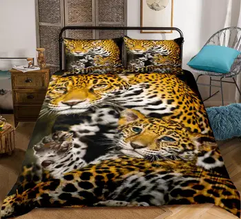3D Leopard Ģimene Gultas Komplekts Sega sedz kopumu, Dabīgas Dzīvnieku gultasveļa gultas set Home Textiles 3pcs