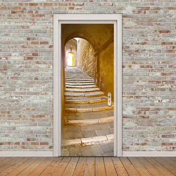 3D Radošo Akmens Kāpnes Durvju Uzlīmes Guļamistabai dzīvo jamo istabu Koka Durvju remonts Ūdensizturīgs Sienas Mizu un Uzlīmes Dekoratīvi