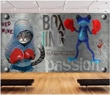 3D sienas tapetes pielāgotus foto tapetes Roku sagatavots karikatūra kaķis, varde boksa zāle fona wall papers dzīves telpu dekorēšana