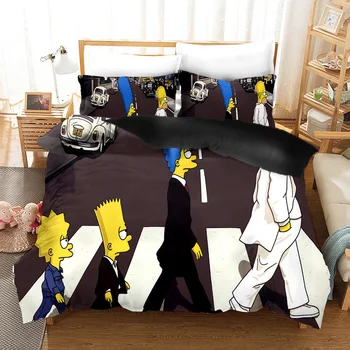 3D Simpsoni Ģimenes Melnā Gultas piederumi Set Queen, King Size Multiplikācijas Filmu Varonis Sega sedz, Bērniem, Guļamistaba, Segas, lai divguļamā Gulta Mājas