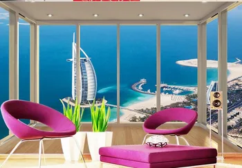 3d tapetes istabu Skaists skats uz Dubaijas Jahtu Hotel floorside balkons, foto, 3d tapetes
