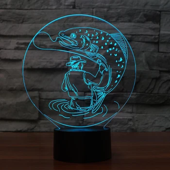3D Vīrietis Nozveju Lielas Zivis Galda Lampa 7 Krāsas Izmaiņas LED Vizuālo Atmosfēru Dekoru Zvejas Nakts Gaismas Pieskārienu Pārslēgt Gaismas Armatūra Dāvanu