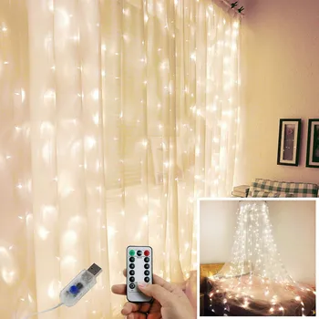 3M String LED Pasaku Gaismas Vainags Aizkaru Lampa USB Tālvadības pults Jaunā Gada, Ziemassvētku Rotājumi Mājās Guļamistabā Logu