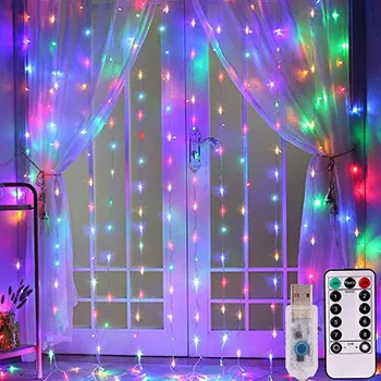 3M USB Strāvas Tālvadības pults LED Aizkaru Pasaku Gaismas Ziemassvētku Vainags Vara Stieples Gaismas Jauno Gadu Ziemassvētku Guļamistabu Mājās