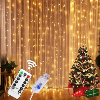 3M USB Strāvas Tālvadības pults LED Aizkaru Pasaku Gaismas Ziemassvētku Vainags Vara Stieples Gaismas Jauno Gadu Ziemassvētku Guļamistabu Mājās