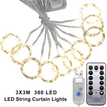 3Mx3M 300 LED USB Led Aizkaru Gaismas Vara Stieples LED String Aizkaru Gaismas Kāzu Ziemassvētki Dekoratīvu Gaismu ar Tālvadības pulti