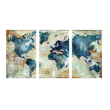 3Panel Akvarelis Pasaules Kartē Krāsošana HD Druka uz Audekla Ainavu Moduļu Sienas Gleznojums, Dīvāns Cuadros Mākslas Aina Dzīvojamā Istaba