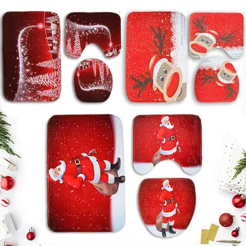 3pcs/komplekts Drukāts Karikatūra Ziemassvētku Tualetes podu Vāku Ziemassvētku Rotājumi Laimīgs Sniegavīrs Santa Vannas istabā, Tualetes podu Vāku Paklājs