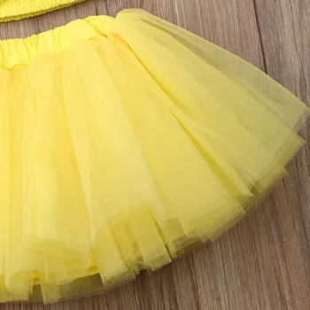3PCS Toddler Bērniem, Baby Meitene Apģērbs, Apģērbu Komplekti Dzeltenā krāsā bez Piedurknēm, Vestes, Topi+ Tutu Svārki+Galvas Set Baby Girl Apģērbu