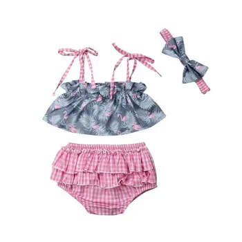 3pcs Toddler Bērnu Bērniem, Meitene bez Piedurknēm Crop Topi + Pleds Šorti Tērpiem Sunsuit Baby Girl Ikdienas Apģērbu Komplekts 0-24M