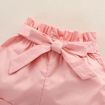 3PCS Vasaras Jaundzimušā bērna Baby Girl Apģērbu Komplekts bez Piedurknēm Savirmot Pavada Crop Topi + Īsās Bikses + Priekšgala Galvu Apģērbs, Komplekts