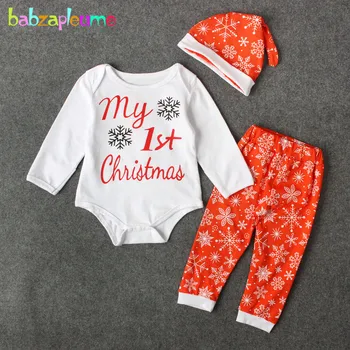 3Piece/Mana Pirmā Ziemassvētku Tērpiem, Baby Meiteņu Drēbes Gudrs Vēstuli ar garām Piedurknēm Bodysuit+Bikses+Cepures Jaundzimušā Apģērbu Komplekts BC1259