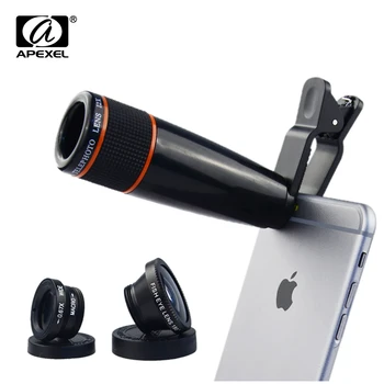 4 1 Clip-On 12X Teleskopa Optiskā Tālummaiņa Objektīvs ar Platleņķa Objektīvs un Makro&Platleņķa Objektīvu iPhone 6S plus Samsung Xiaomi APL-12X85