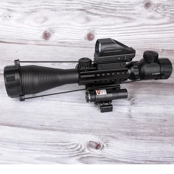 4-12X50 Izgaismotas Rangefinder Tīkliņš, Šautene Jomu Hologrāfiskā 4 Tīkliņš, Redzes 11mm un 20mm Sarkana Lāzera Combo Riflescope