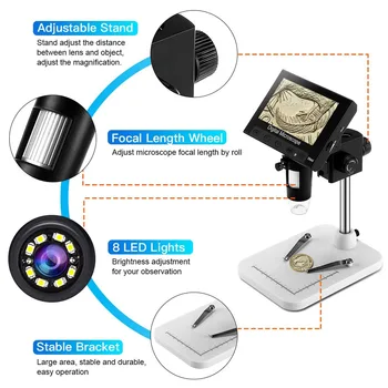 4.3 collu LCD Digitālais USB Mikroskops ar Endoskopu Ieraksts 1000X Palielinājumu Tālummaiņas Uzglabāšanas Kamera, Video Ieraksti par Remontu, Lodēšanas