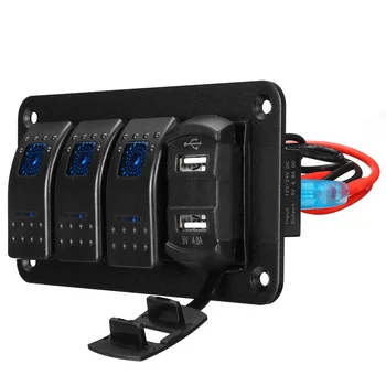 4 Banda LED Šūpuļzirgs Slēdzis Panelī 3 Krāsas Ciparu Voltmetrs Dual USB Ports, 12V / 24V Kontaktligzdu Kombinācijas Ūdensizturīgs Auto Jūras Laivu
