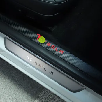4 Gab Auto Durvju Apmaļu Aizsardzības Uzlīme par Tesla Model 3 Augstas Kvalitātes Oglekļa Šķiedras Ādas Anti-sadursmes Durvis, Palodzes Aizsargs