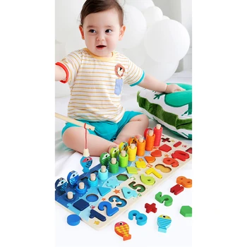 4-in-1 Bērnu Daudzfunkcionālu Koka Montessori Rotaļlietas Skaits Aritmētisko Magnētisko Zvejas Spēli Izglītības Logaritmisko Plāksnes Rotaļlietas