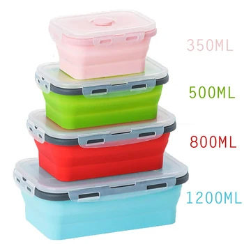 4 Izmēru Saliekamās Silikona Pārtikas Konteiners Portatīvo Bento Lunch Box Microware Mājas Virtuvi, Āra Pārtikas Uzglabāšanas Konteineri Kaste