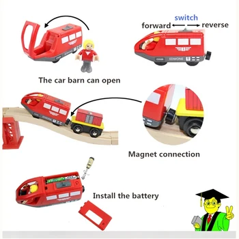 4 Krāsas Magnētiskā Elektronisko Transportlīdzekļu Rotaļlietas Bērniem Elektrisko Vilcienu Rotaļlietas Saderīgu Koka, Koka Dzelzceļa Dzimšanas Dienas Dāvana Bērniem