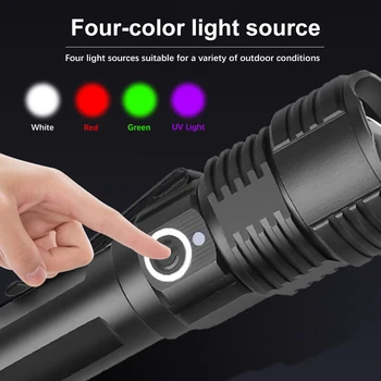 4-krāsu LED Lukturīti, USB Uzlādējams 18650 Lāpu Ūdensizturīgs Spēcīgs Āra Kempings Laternu Teleskopiskie Tālummaiņas Zvejas Gaismas