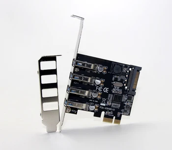 4 Port USB 3.0 5Gbps PCI-Express X1 Kartes Adapteri HUB Atbalsta Zema Profila Kronšteins