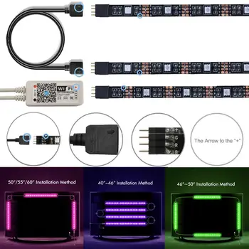 4 x LED Strip Gaismas RGB 5050 USB Smart WiFi Lentes Fita Led Gaismas Sloksne, Alexa, Google, 5V, ar Tālvadības pulti
