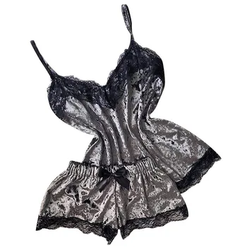 40# Sieviešu Sexy Apakšveļa Kamzolis Loku Šorti V-veida kakla Topi Samta Pidžamu Sleepwear Pajama Komplekti Femme Sexy Mežģīņu Apakšveļa Vasaras
