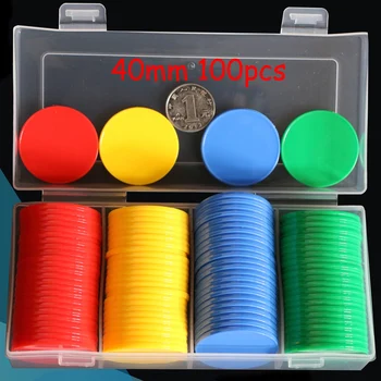 40MM 100GAB Ar Kasti Spēle Poker Mikroshēmas Matemātikas Rotaļlietas Bērniem Eucational Monētas Tukšu Nekādas Vērtības galda Spēles Čipu krievu Kazino Žetonu Komplekts