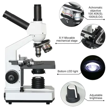 40X-1600X Dual-View Saliktā Mikroskopa LED Lab Asins Šūnu Ērcītes Spermas Bioloģisko Mikroskopu, 5,0 MP USB Digitālā Kamera Okulāru