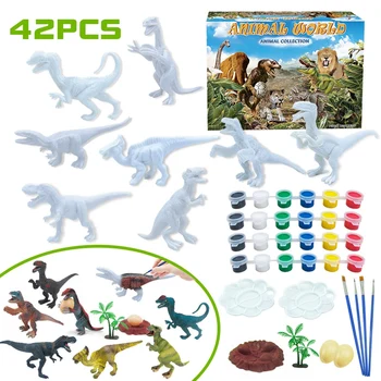 42 GAB DIY Krāsotas Dinozaurs Baltā, Tukšā Modelis Puses Glezniecības Dinozauru Grafiti Spēle, kas Bērnu Izglītojošās Rotaļlietas