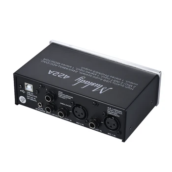 422A 4-Channel USB Audio Sistēmas Saskarnes Ārējo Skaņas Karti +48V phantom power DC5V Strāvas Padeves Viedtālrunis Ar USB Kabeli