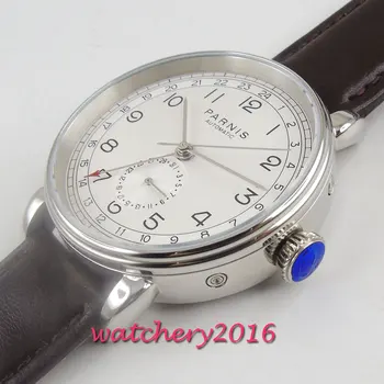 42mm PARNIS white dial Arābu zīmes datuma logu st automātiskā mens watch