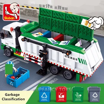 432Pcs Pilsētas Atkritumu Klasifikācija Kravas Auto 100 Kartes Brinquedos Celtniecības Bloki Komplekti Playmobil Izglītojošas Rotaļlietas Bērniem