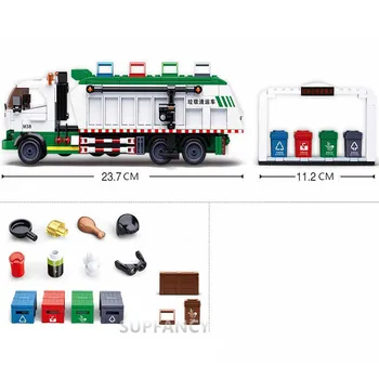 432Pcs Pilsētas Atkritumu Klasifikācija Kravas Auto 100 Kartes Brinquedos Celtniecības Bloki Komplekti Playmobil Izglītojošas Rotaļlietas Bērniem