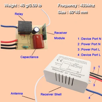 433Mhz gaismas slēdzi Universāla Bezvadu Tālvadības pults rf Uztvērēja Releja AC220V 1 Ch ON/OFF un Tālvadības LED/ventilators, lampas kontrolieri