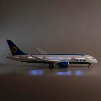 47CM UZBEKISTĀNAS Aviokompānijas Lidmašīnas Modeli, Rotaļlietas 787 B787 Dreamliner Lidmašīnu Ar Gaismas &Riteņiem 1/130 Lējumiem Plastmasas Sveķu Plaknes Rotaļlietas