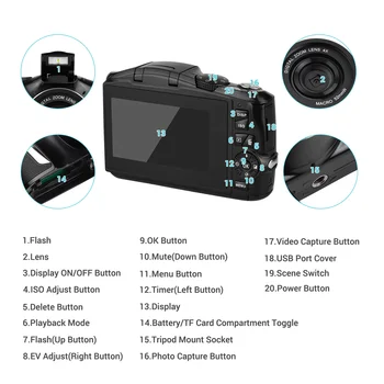 48MP 2.7 K Ultra HD Digitālā Kamera, Video Camcorde Anti-shake Seju Atpazīšana Skaistums Sejas Portretu Puses Sporta Digitālā Fotokamera