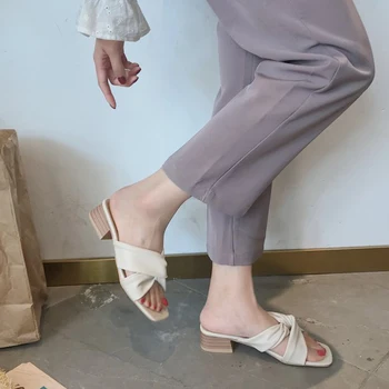4cm Slip-on Āra Ganāmpulka Čības Sieviešu Sandales 2020. Gada Vasaras Modes Dāmas Kurpes Slaidi augstpapēžu kurpes Flip Flop Sandalias Mujer
