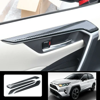 4gab ABS Oglekļa Šķiedras Automašīnas Iekšējie Durvju Panelis Stūre Vāka Apdare Durvju Roktura Vāciņš Melns, Toyota RAV4 2019 2020