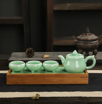 4GAB/Komplekti Radošiem Longquan zaļpelēka krāsa Kung Fu Tējas Komplekts Ķīniešu Keramikas Veselības Tējkanna Teaset Quik Kauss 1 Tējas Katlā 3 Teacup Tējas Paplāti