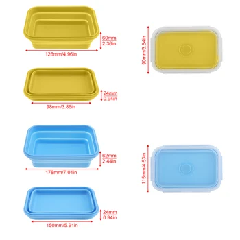 4gab/komplekts 350 / 500 / 800 / 1200 ML Portatīvo Taisnstūra Saliekams Silikona Scalable Locīšanas Lunchbox Bento Kārba ar Blīvētājiem Plug