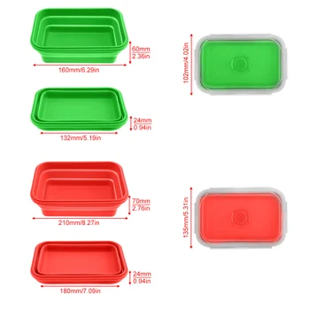 4gab/komplekts 350 / 500 / 800 / 1200 ML Portatīvo Taisnstūra Saliekams Silikona Scalable Locīšanas Lunchbox Bento Kārba ar Blīvētājiem Plug