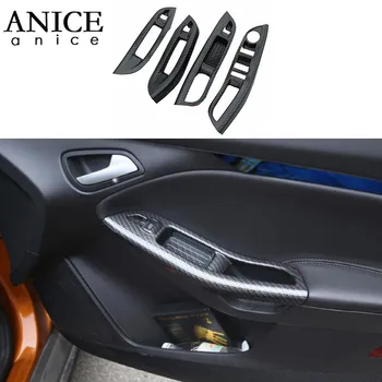 4GAB Oglekļa šķiedras krāsu Durvju Logu Pacēlāju Pogu Paneļa Vāku roku balsts, piemērots Ford Focus MK3 RS ST 2012-2018 LHD KREISAJĀ PUSĒ