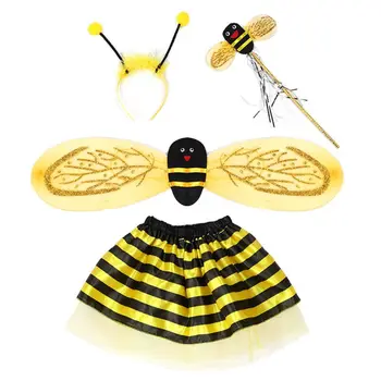 4gab/Set Bērnu Pasaku Kostīms Komplekts Mārīte Bišu Mirdzēt Gudrs Spārnu Svītrām Kārtojumu Tutu Svārki Zizli Galvu Saģērbt Halloween Apģērbs