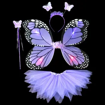 4gab Sievietes, Meitenes Pasaku Cosplay Kostīmu Uzstādīt LED Imitētu Tauriņa Spārnu Norādīja Tutu Svārki Galvu Zizli Princese Puse uzposties