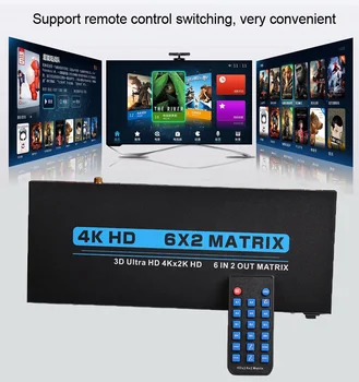 4K 6x2 Matrix Multi Līdz 2 HDMI-saderīgam Slēdzis Sadalītāja HD Video Converter 3D Koaksiālie Toslink Audio Extractor PC Ar TV Monitoru