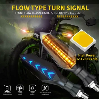 4x Motociklu 12 LED Plūst Pagrieziena Signāla Indikators Blinker Lampas Dzintara/Zila