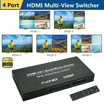 4x1 HDMI 4 Kanālu Quad Multi-Skatītāju PIP Split Screen Slēdzi + Bezšuvju Komutatoru